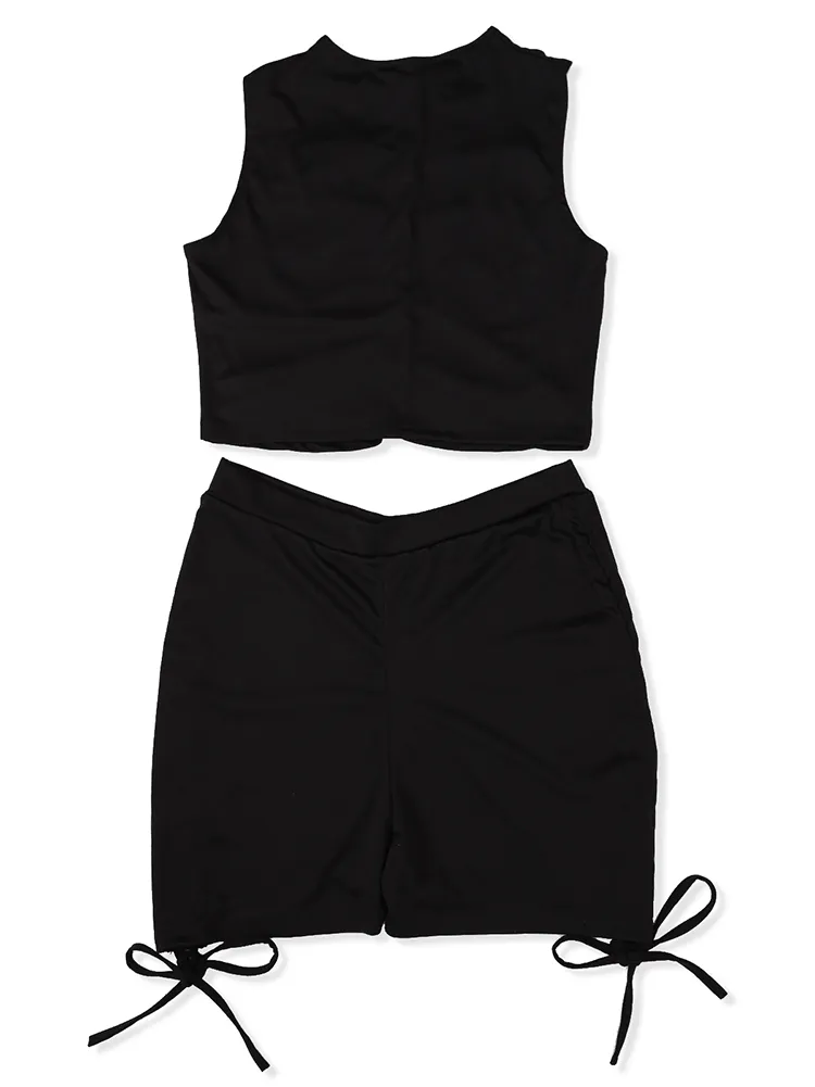 2 Piece Ruched Sleeveless Tank Crop Tops Shorts Sets