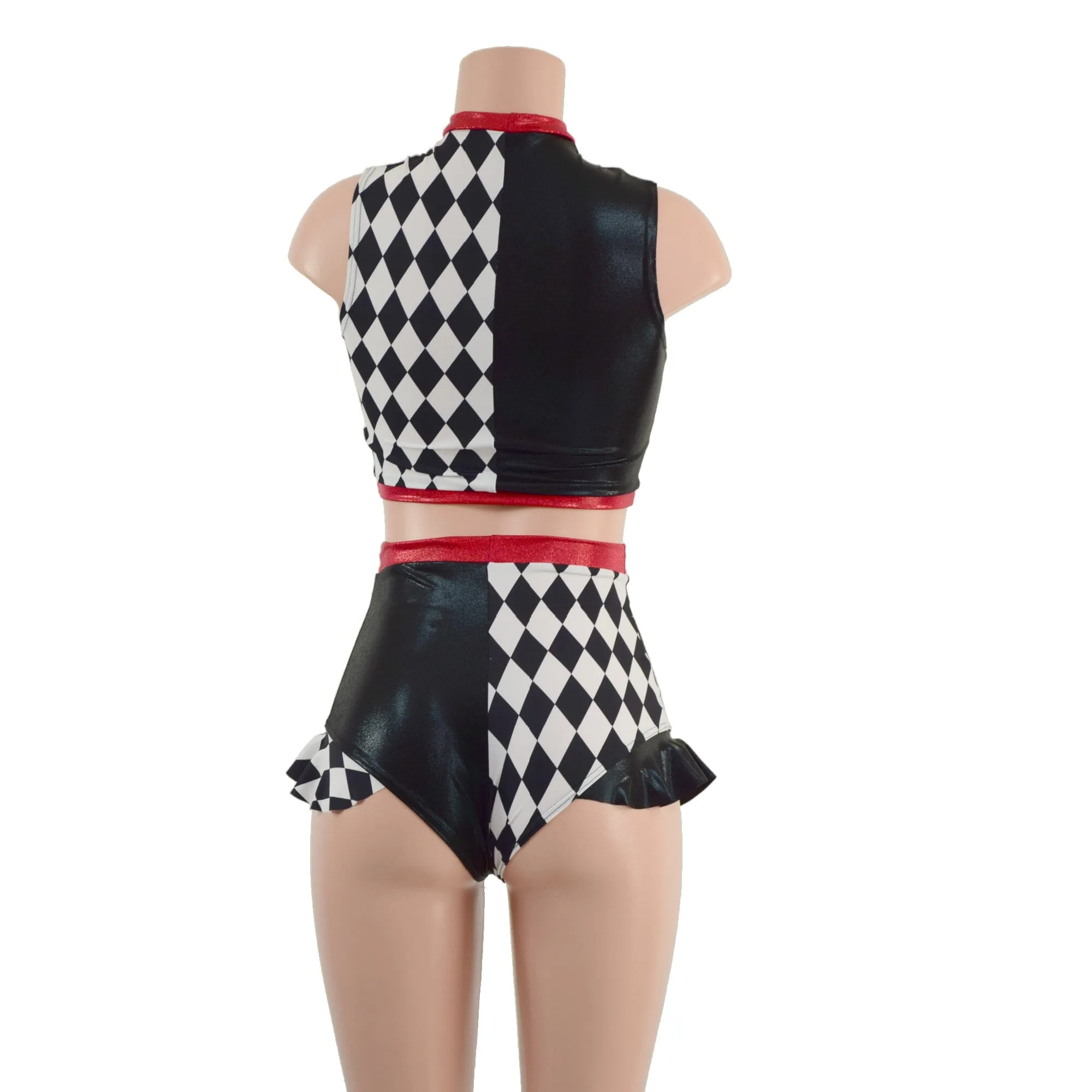 2PC Inset Keyhole Top and Siren Shorts with Ruffled Hips