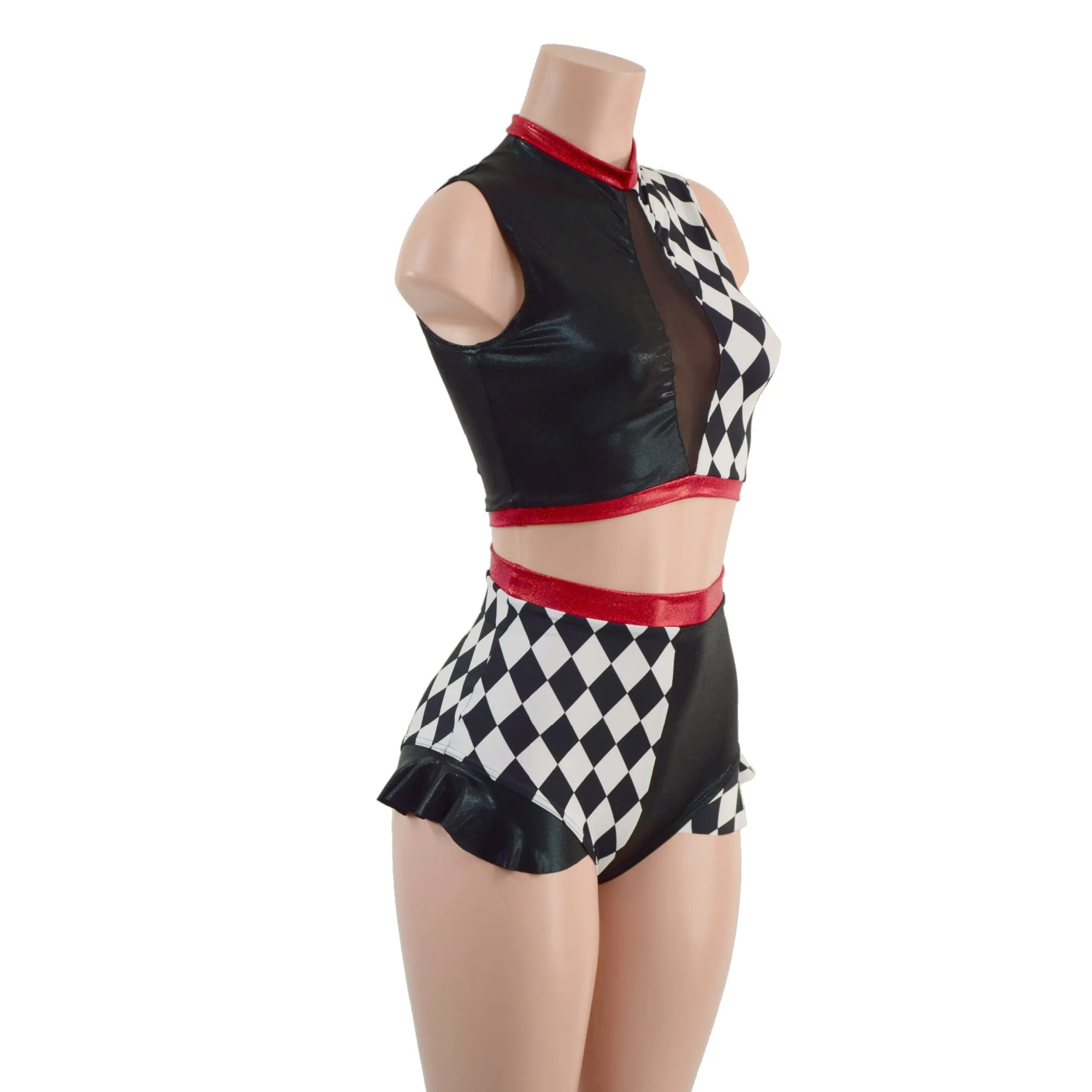 2PC Inset Keyhole Top and Siren Shorts with Ruffled Hips