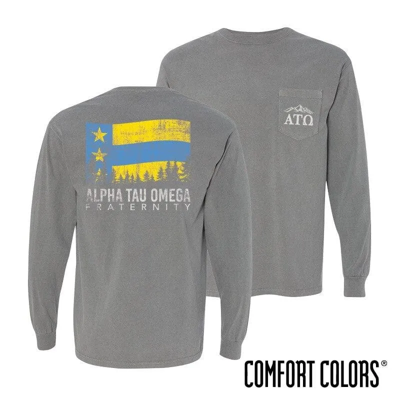 ATO Gray Comfort Colors Flag Long Sleeve Pocket Tee