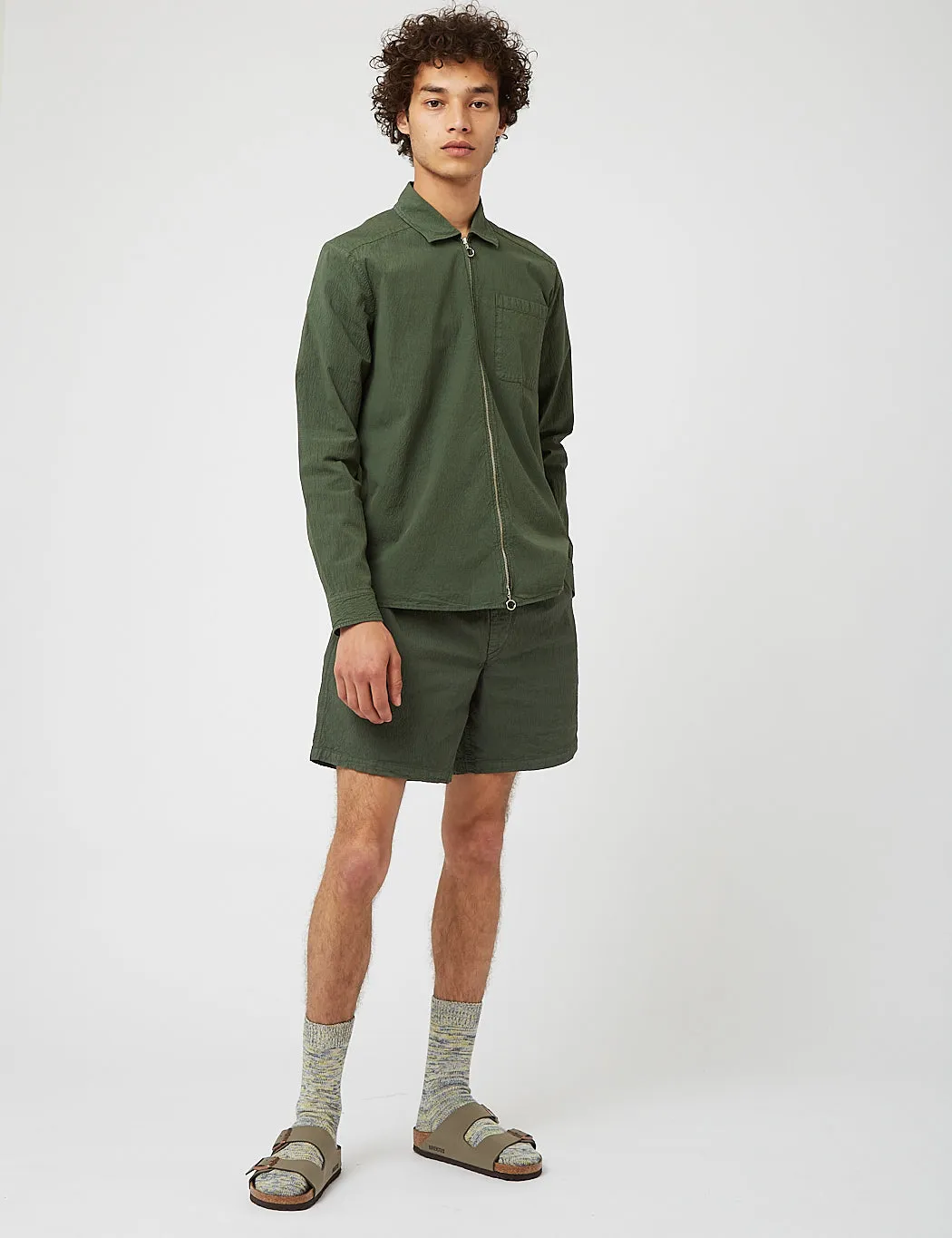 Bhode Drawstring Shorts (Seersucker) - Bottle Green