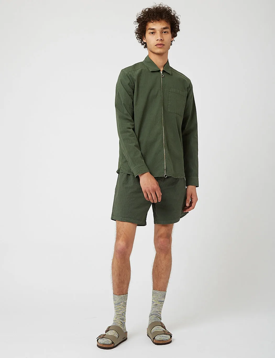 Bhode Drawstring Shorts (Seersucker) - Bottle Green