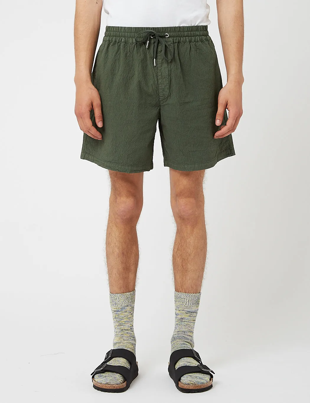 Bhode Drawstring Shorts (Seersucker) - Bottle Green