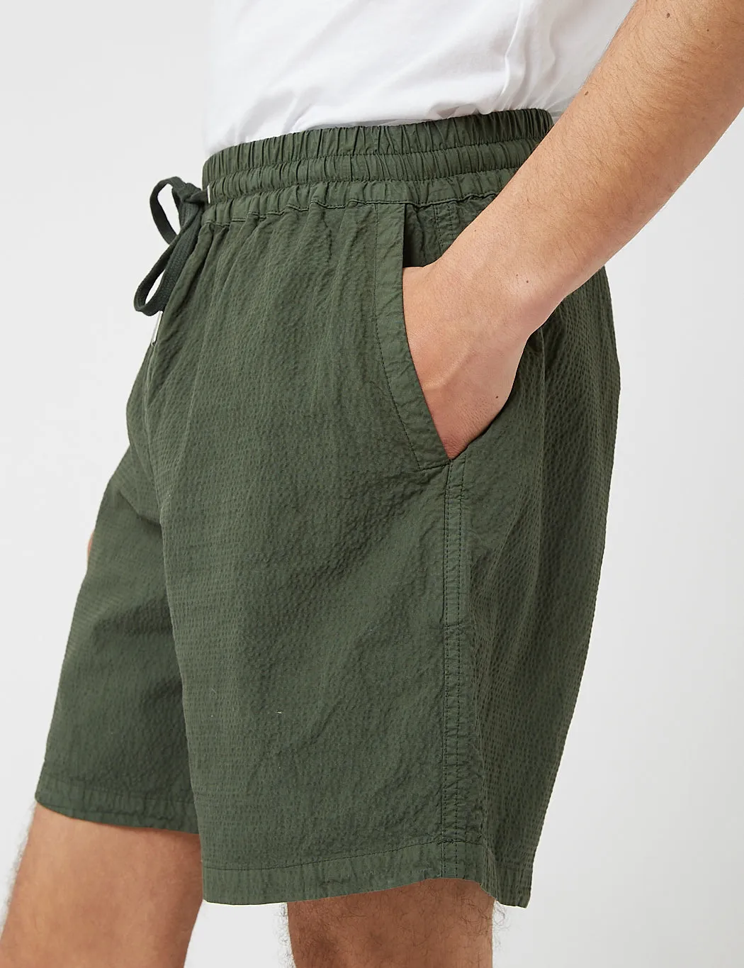 Bhode Drawstring Shorts (Seersucker) - Bottle Green