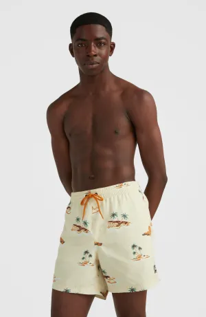 Cali Print 15'' Swim Shorts | Beige Lost Island