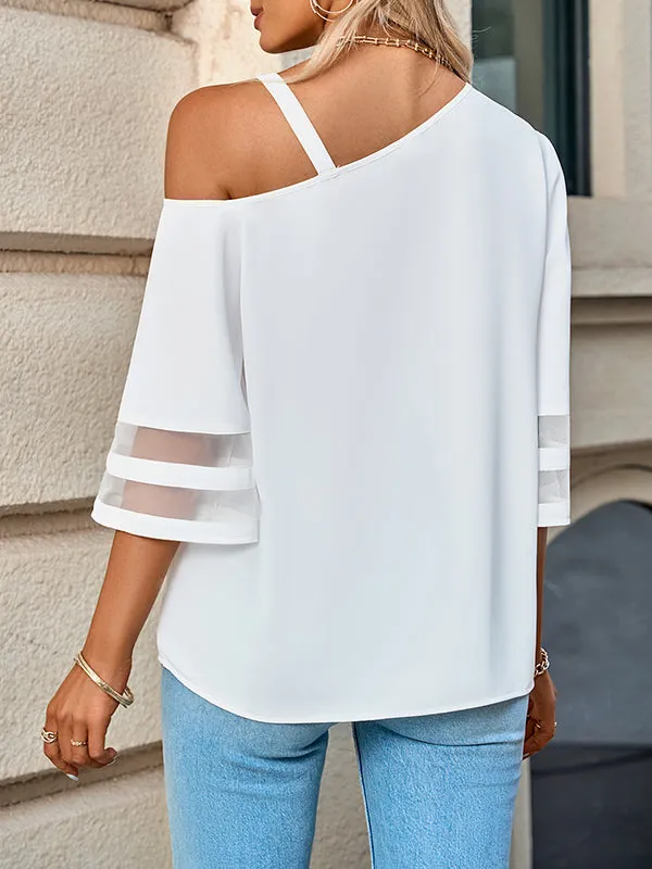 Casual Loose Half Sleeves Solid Color One-Shoulder T-Shirts Tops