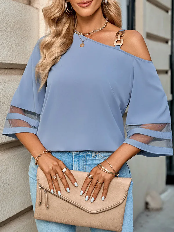 Casual Loose Half Sleeves Solid Color One-Shoulder T-Shirts Tops