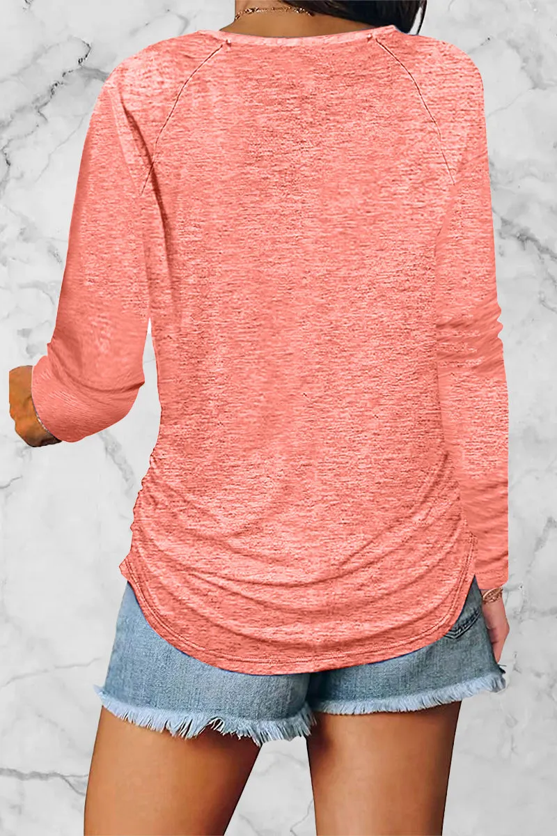 Casual Solid Fold V Neck Tops