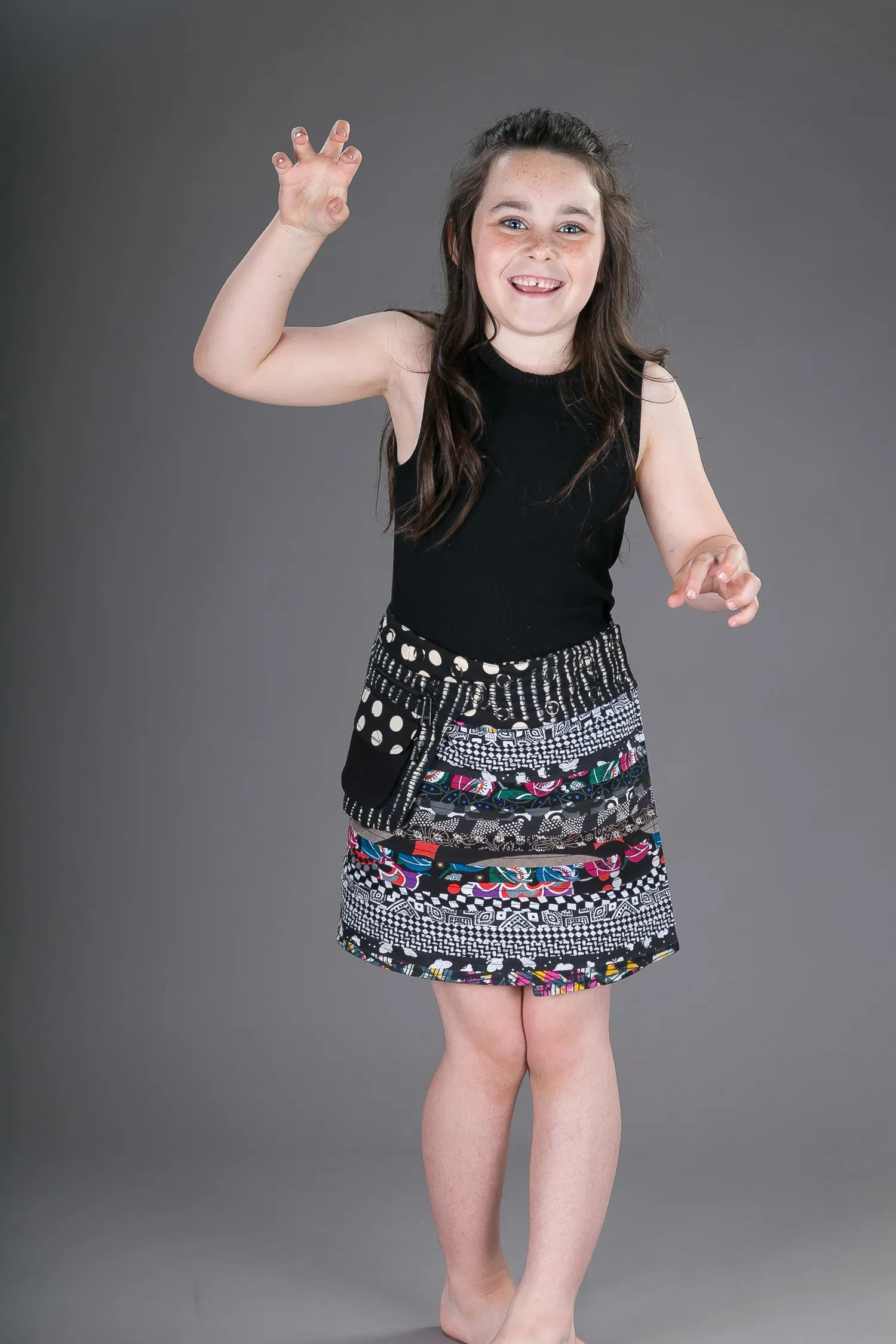 Childrens Reversible Cotton Skirt Black White