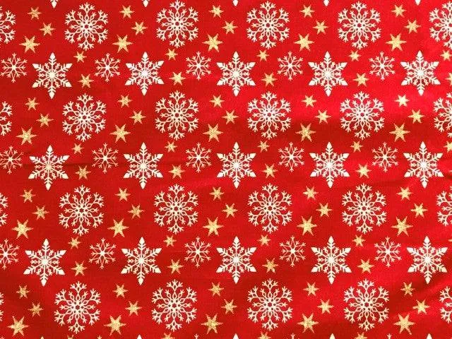 Christmas Snowflakes & Gold Stars - Premium Pure Cotton