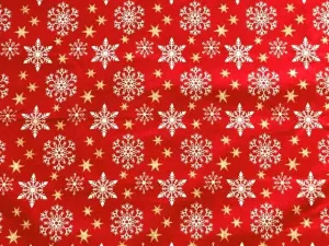 Christmas Snowflakes & Gold Stars - Premium Pure Cotton