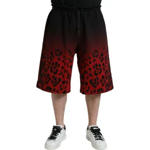 Dolce & Gabbana Red Leopard Print Cotton Bermuda Shorts