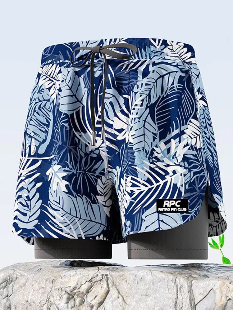 Double Layer Men's Boxer Swimming Trunks