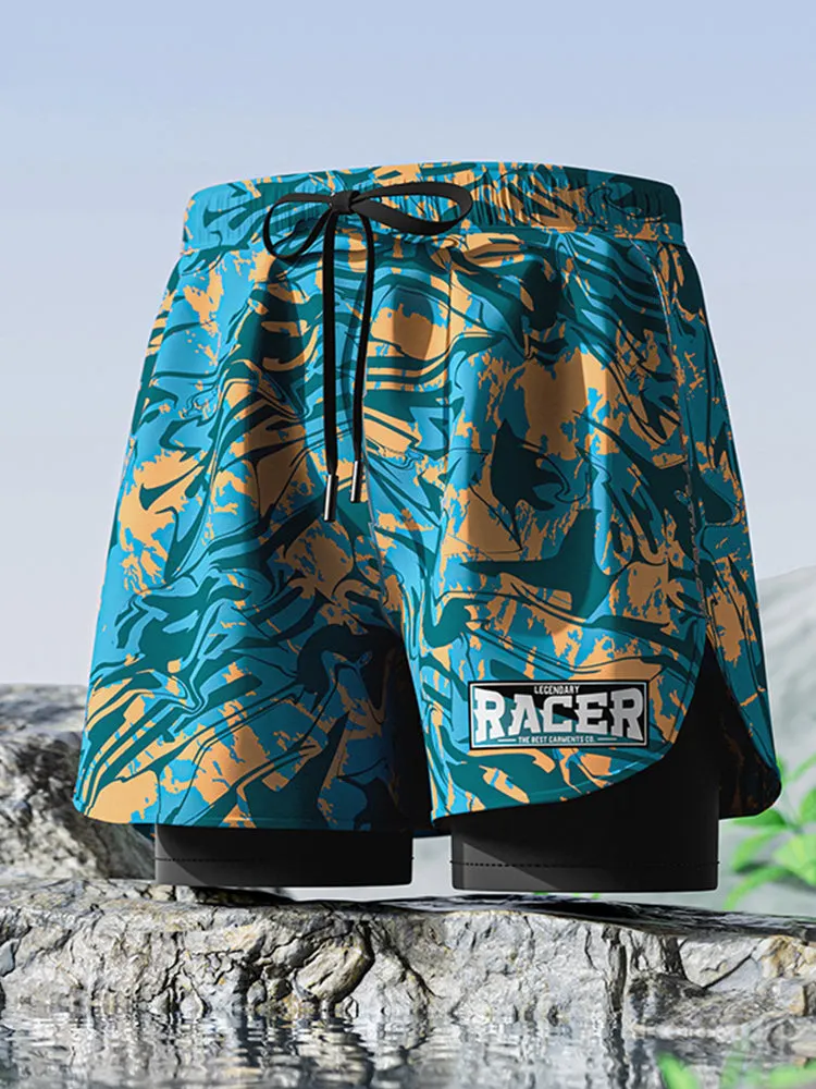 Double Layer Men's Boxer Swimming Trunks