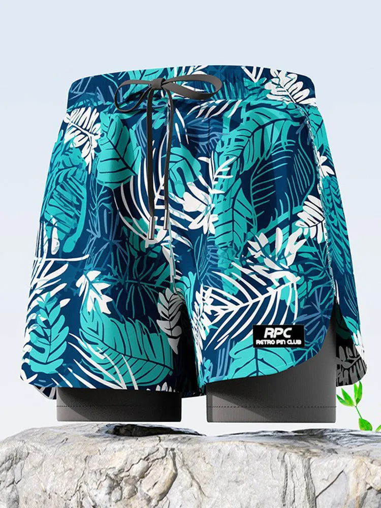 Double Layer Men's Boxer Swimming Trunks