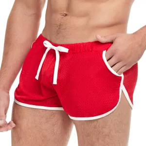 Goal Line Side Split Mesh Booty Shorts Red