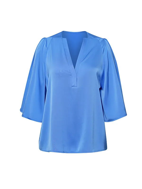 Half Sleeves Loose Solid Color V-Neck Blouses&Shirts Tops