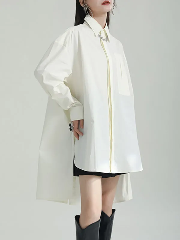 Irregular Clipping Loose Split-Side Solid Color Lapel Shirts Tops