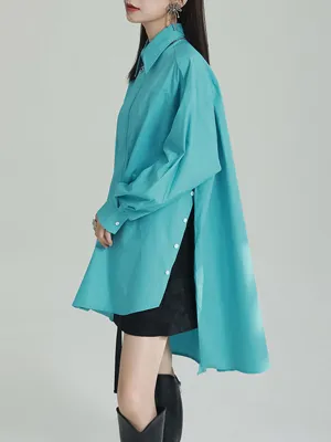 Irregular Clipping Loose Split-Side Solid Color Lapel Shirts Tops