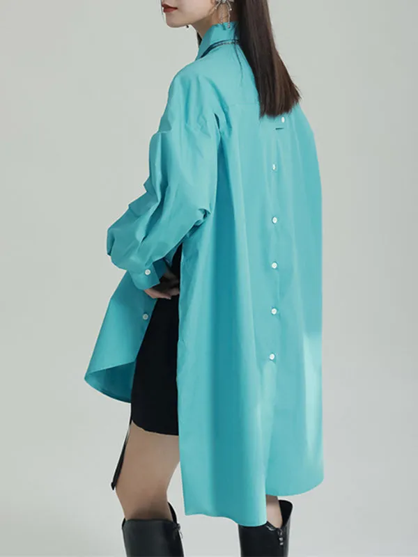 Irregular Clipping Loose Split-Side Solid Color Lapel Shirts Tops