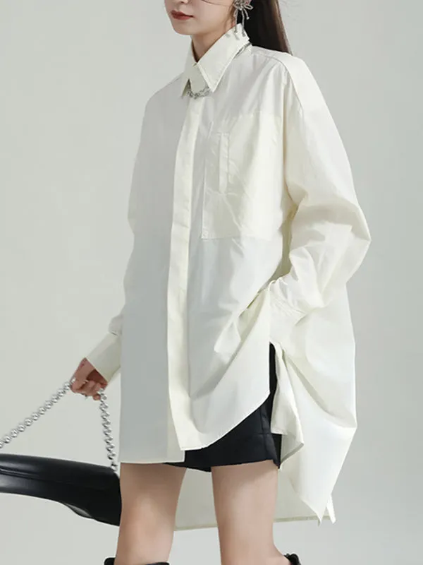 Irregular Clipping Loose Split-Side Solid Color Lapel Shirts Tops