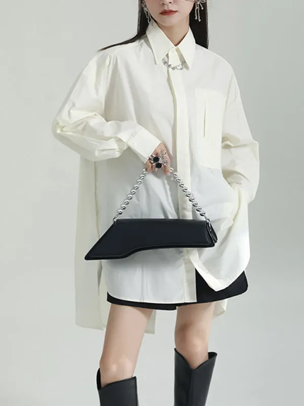 Irregular Clipping Loose Split-Side Solid Color Lapel Shirts Tops