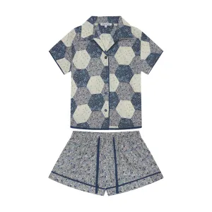 Keira Short Sleeve Aster Patchwork Print Pyjama Set In Blue