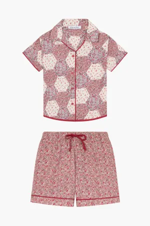 Keira Short Sleeve Aster Patchwork Print Pyjama Set In Pink