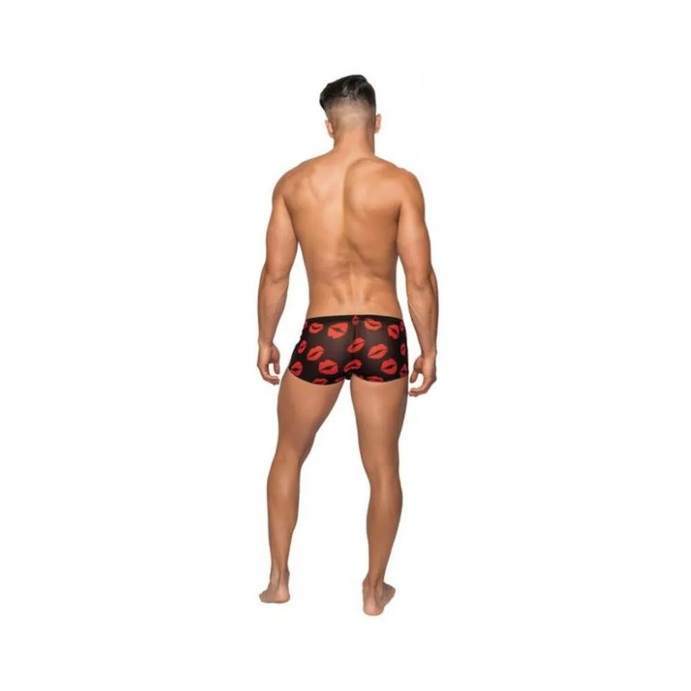 Kiss Me Stretch Mesh Mini Shorts Black Red Small