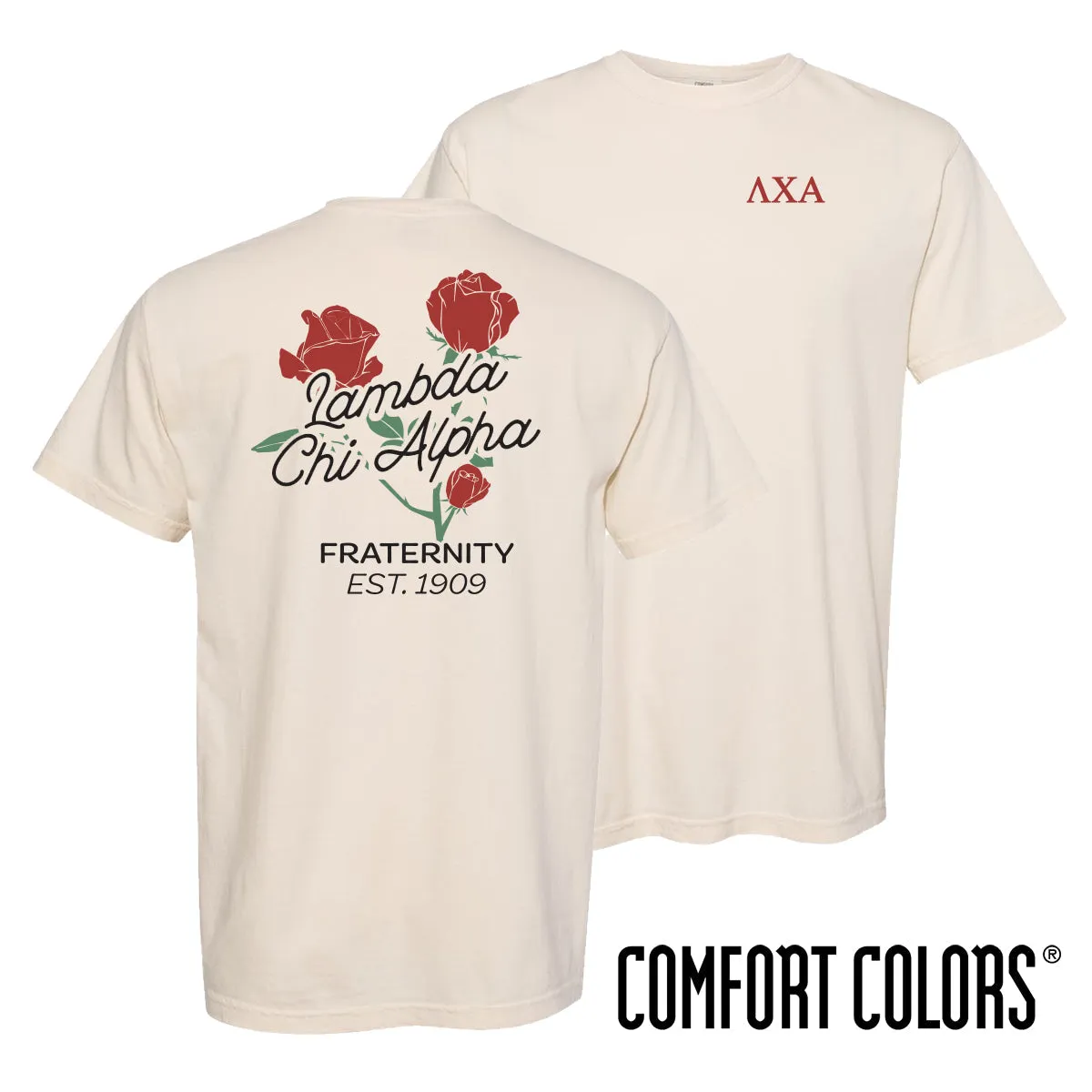 Lambda Chi Comfort Colors Rosebud Ivory Short Sleeve Tee