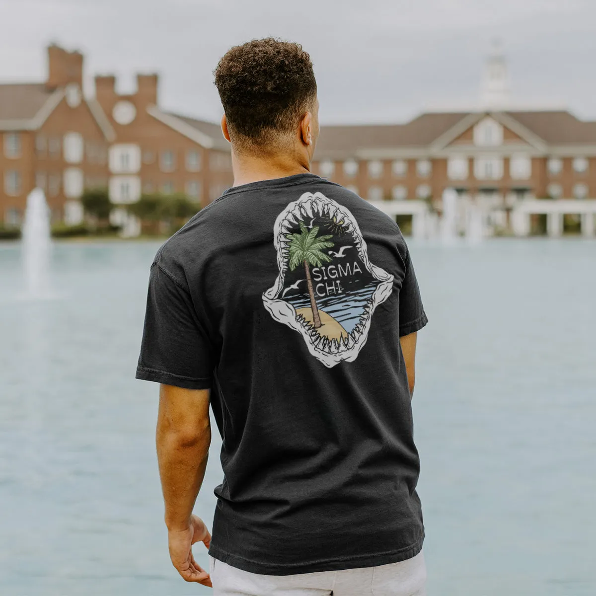 Lambda Chi Comfort Colors Shark Bite Black Short Sleeve Pocket Tee