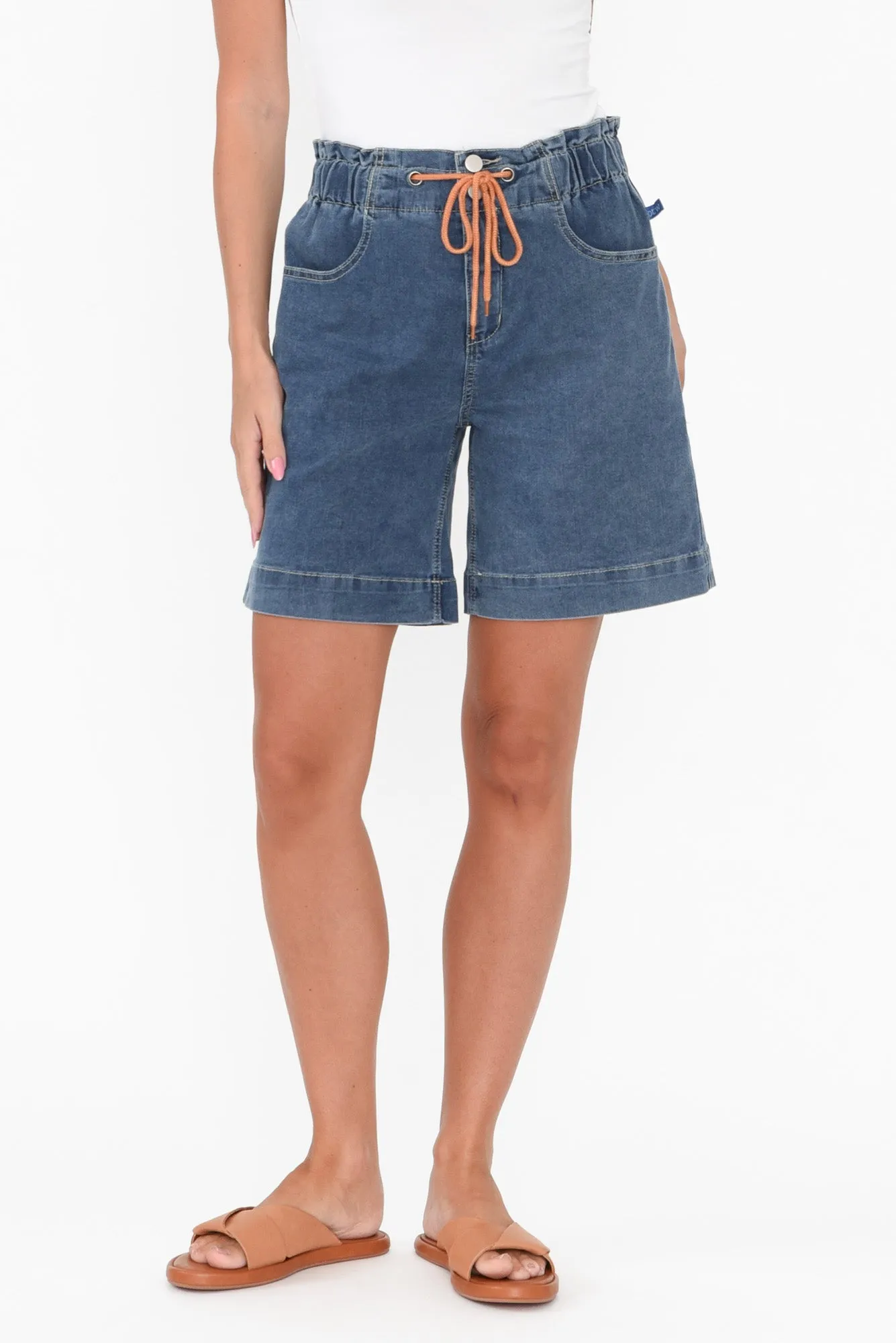 Lizzy Dark Blue Denim Drawstring Shorts