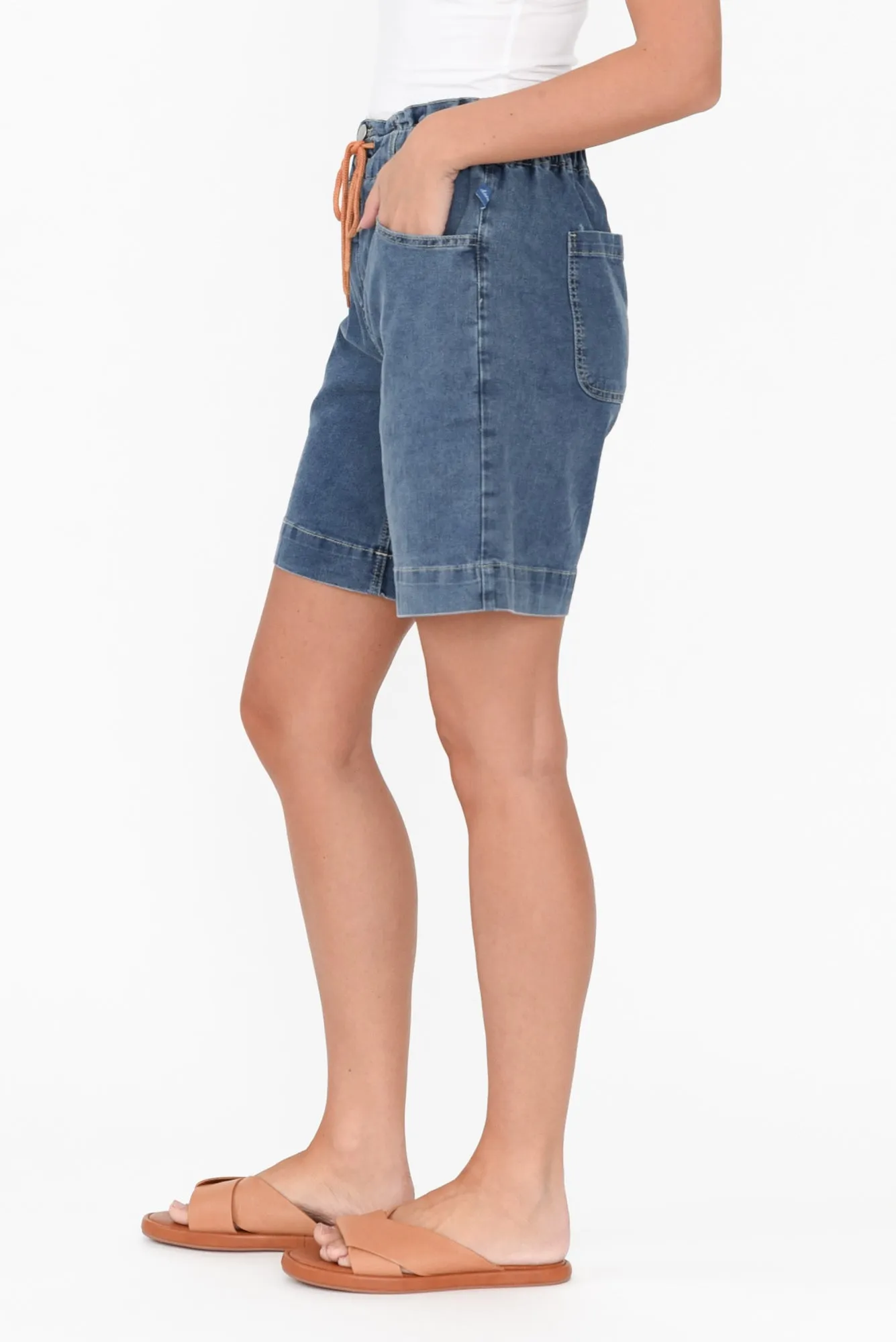 Lizzy Dark Blue Denim Drawstring Shorts