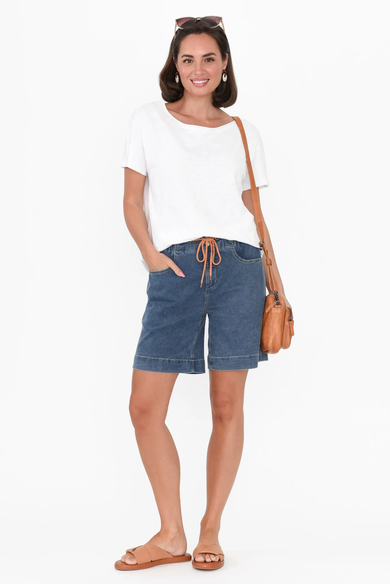 Lizzy Dark Blue Denim Drawstring Shorts