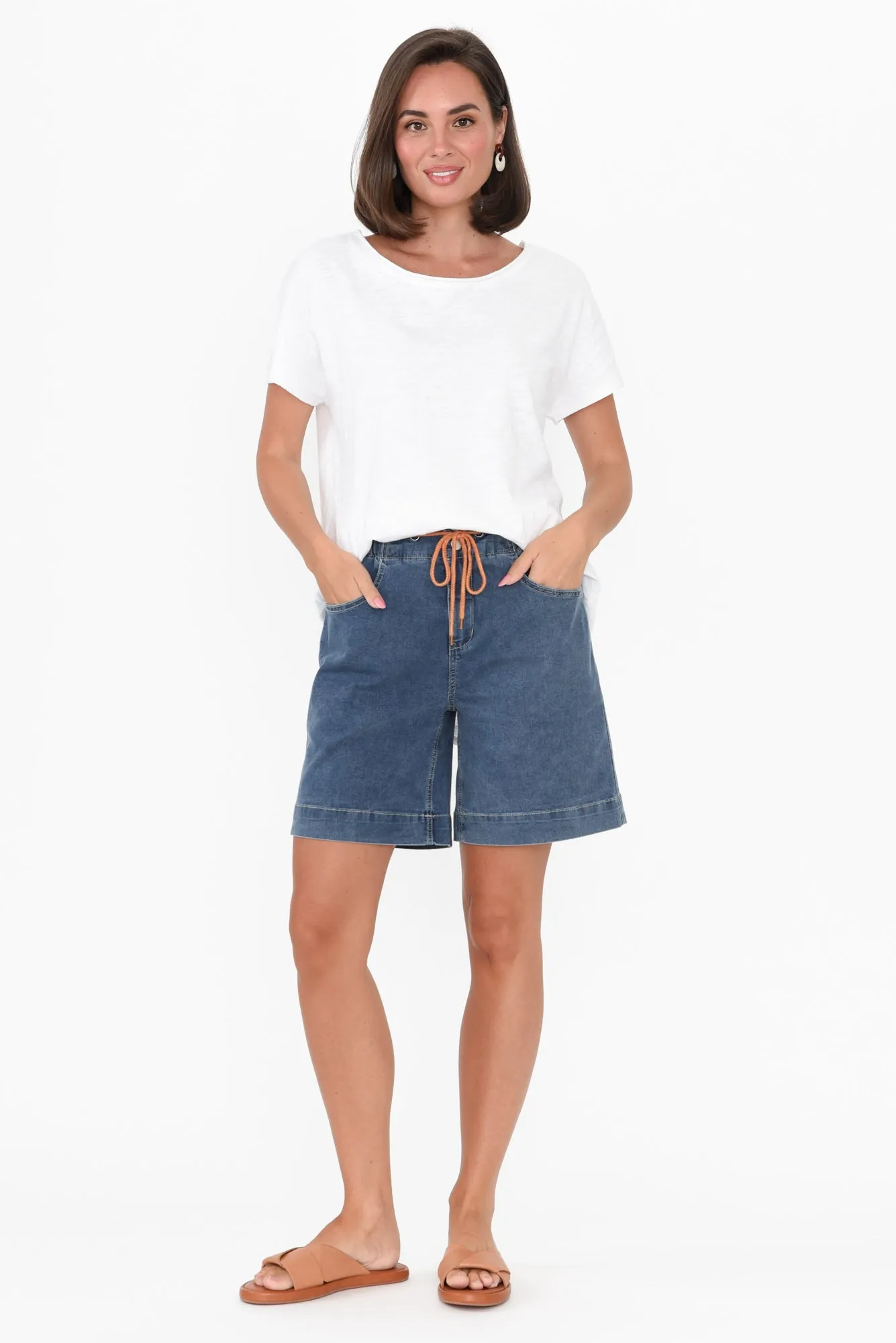 Lizzy Dark Blue Denim Drawstring Shorts