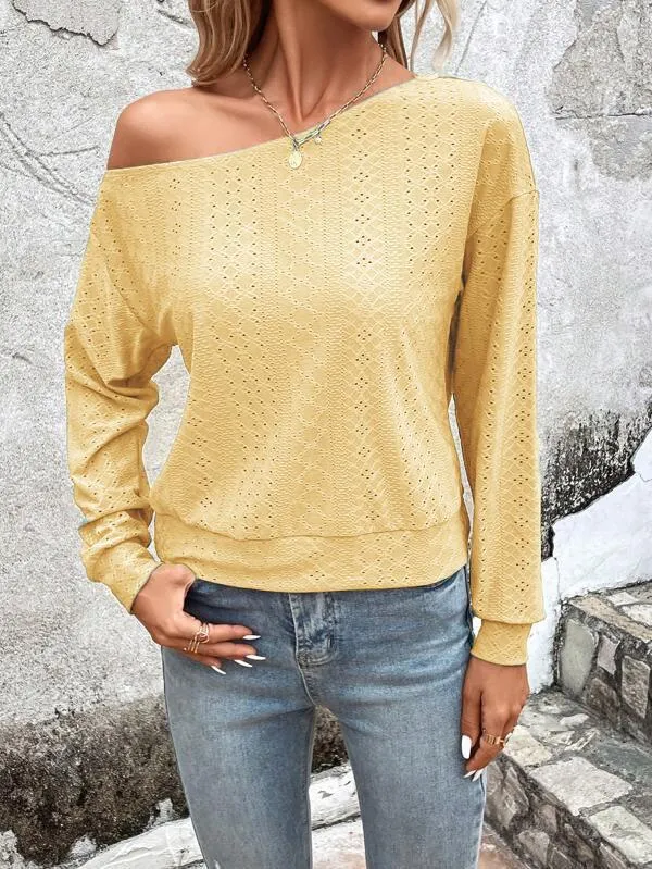 Long Sleeves Loose Asymmetric Solid Color Split-Joint One-Shoulder T-Shirts Tops