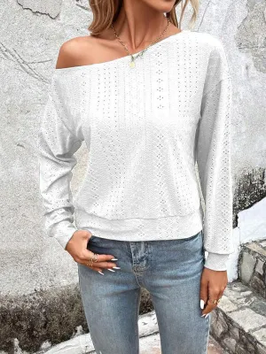 Long Sleeves Loose Asymmetric Solid Color Split-Joint One-Shoulder T-Shirts Tops