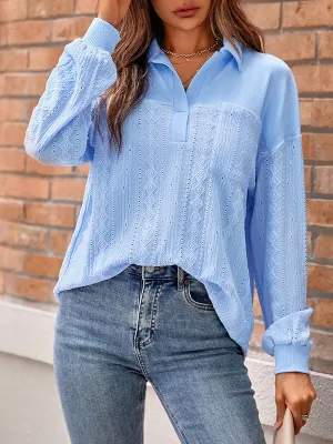 Long Sleeves Loose Pockets Solid Color Split-Joint Lapel Blouses&shirts Tops