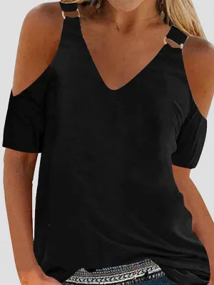 Black Solid Color Loose Sporty T-Shirts