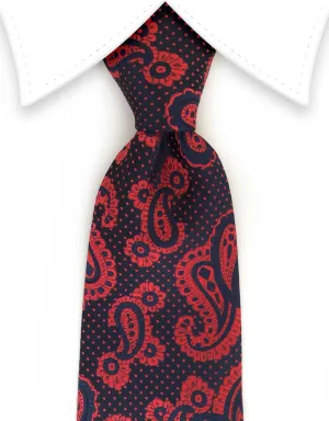 Navy & Raspberry Red Paisley Necktie