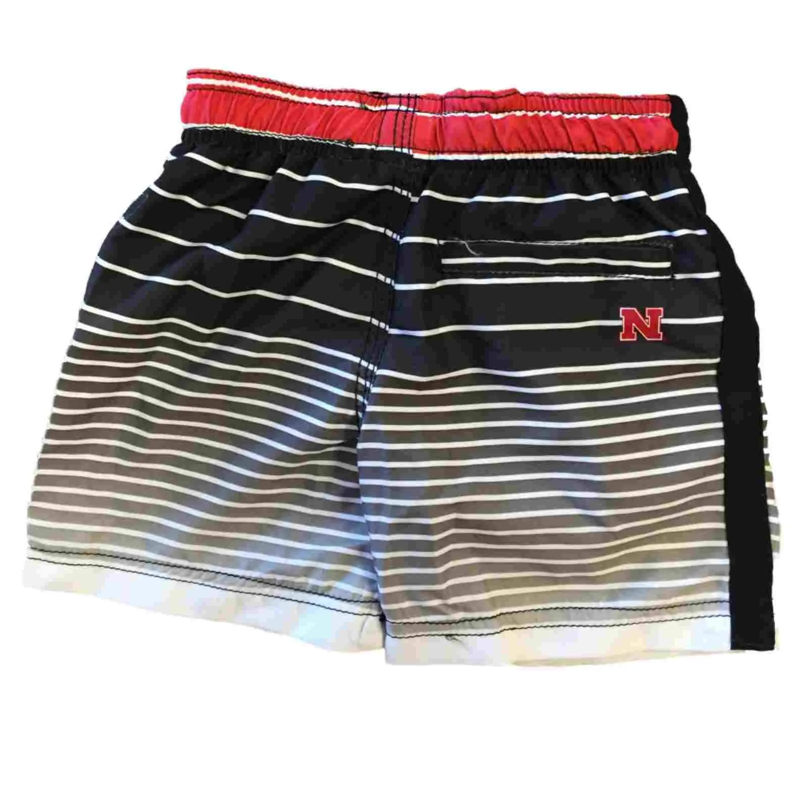 Nebraska Cornhuskers CSS INFANT Black Red Striped Swimwear Shorts Trunks (12M)