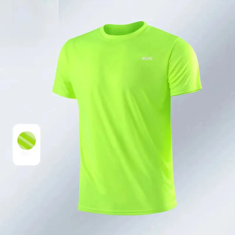 New Ice Silk Men Solid color T-shirt men Sporting Casual Tee Shirt Male Gym Running Black Quick dry T-shirt Fitness Sports