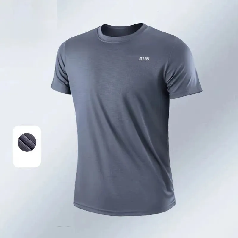 New Ice Silk Men Solid color T-shirt men Sporting Casual Tee Shirt Male Gym Running Black Quick dry T-shirt Fitness Sports