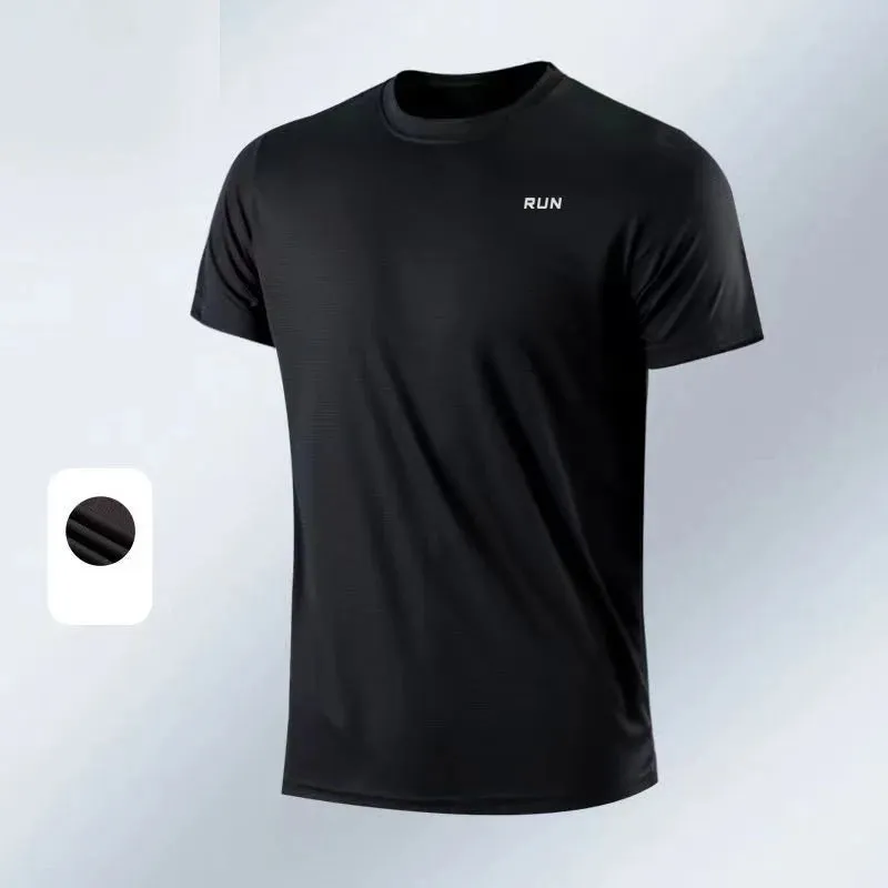 New Ice Silk Men Solid color T-shirt men Sporting Casual Tee Shirt Male Gym Running Black Quick dry T-shirt Fitness Sports