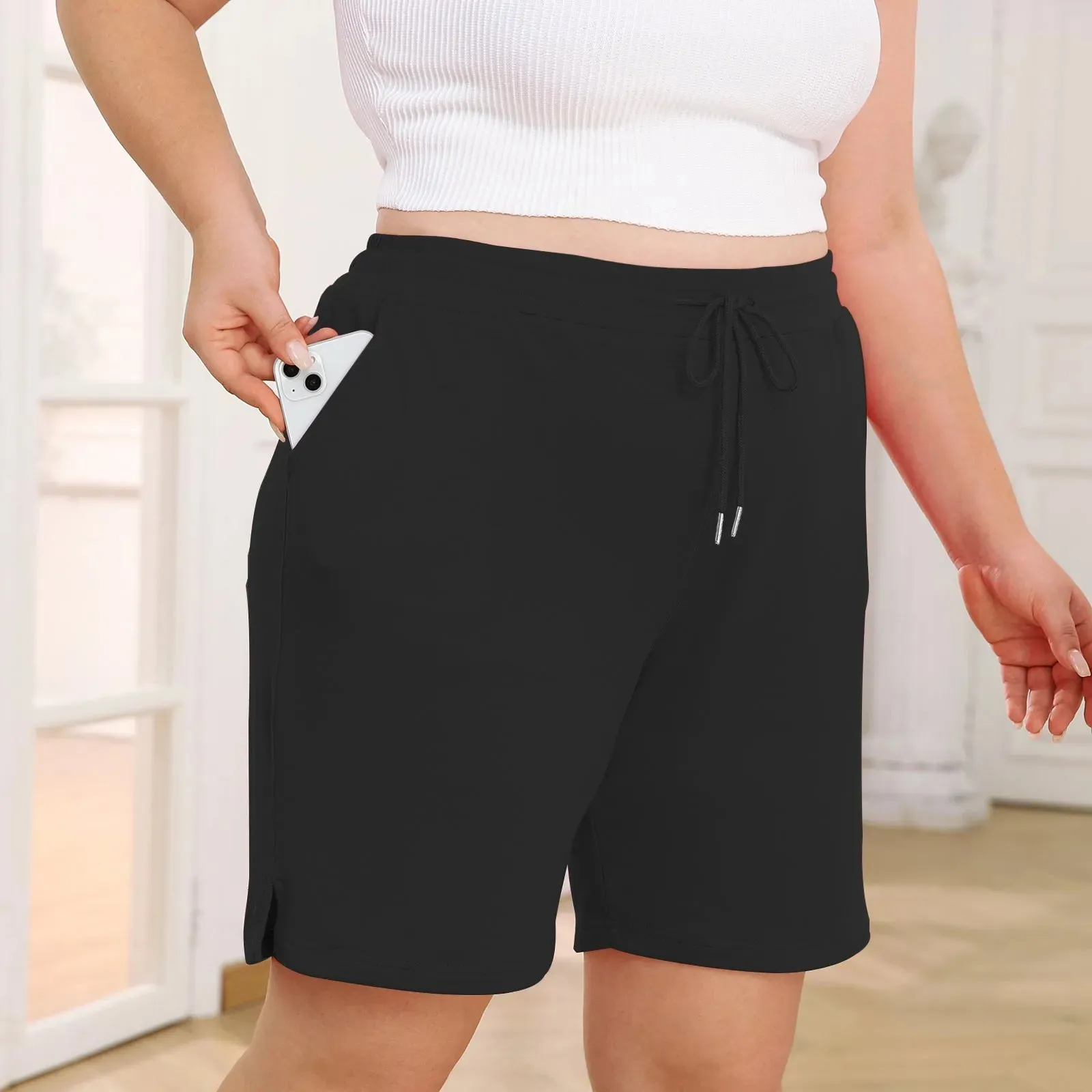 Pocket Solid Drawstring Elastic Sporty Short