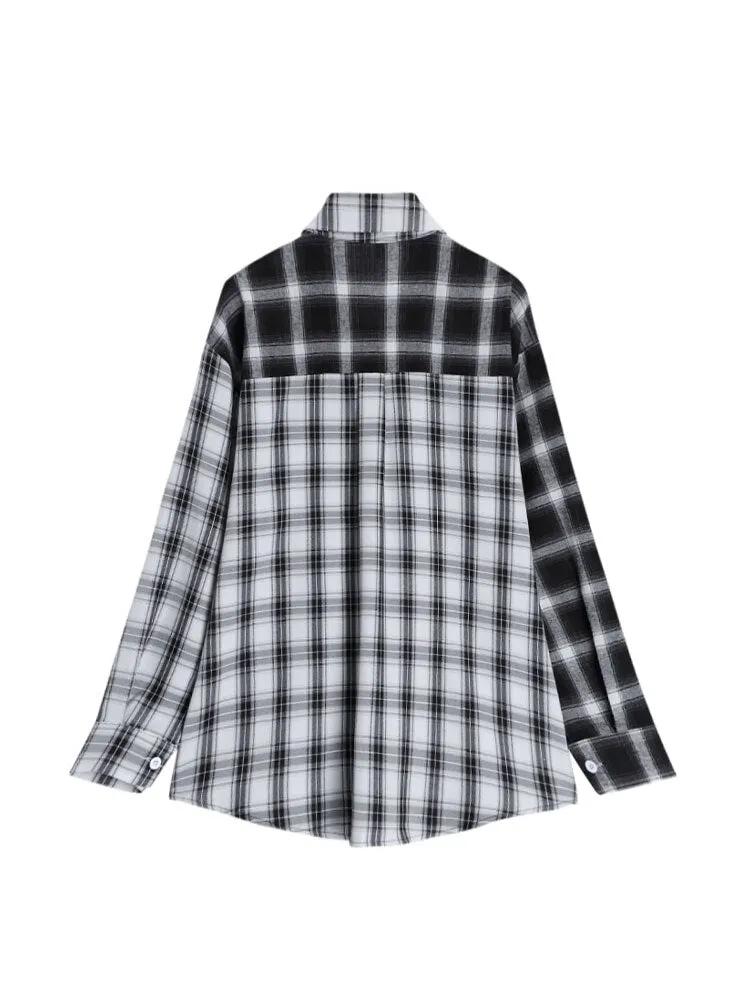 Pre Order:  Black and White Plaid Patchwork Shirt