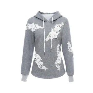 Pre Order:  Lace Patchwork Long Sleeve Gray Hoodie