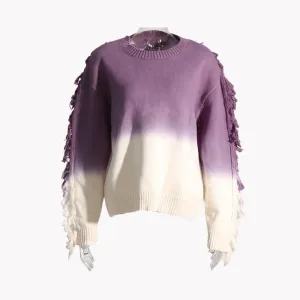 Pre Order:  Tasseled Sleeves Two Tone Sweater