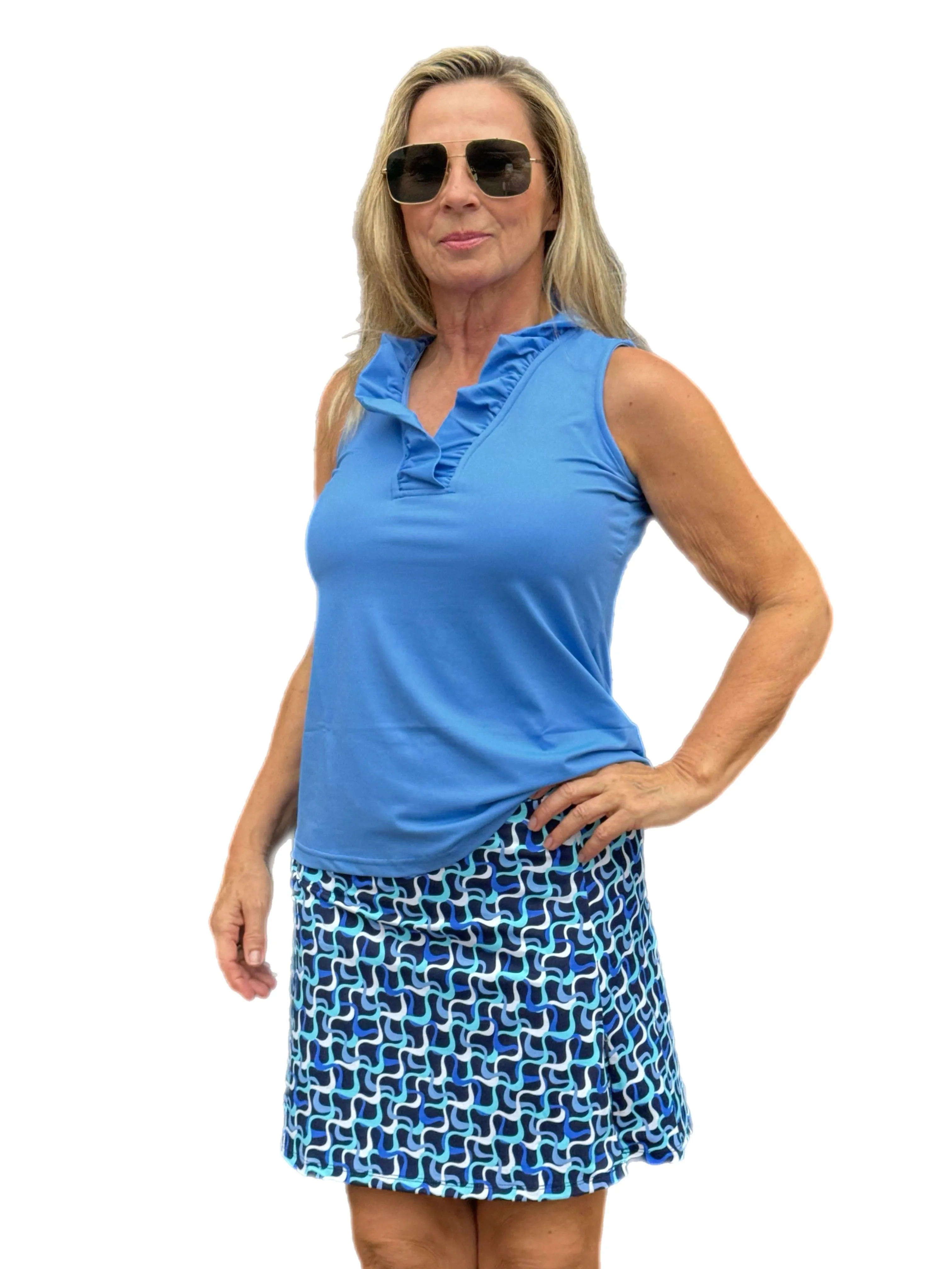 Pull-on Zip Skort with UPF50  Navy Waves