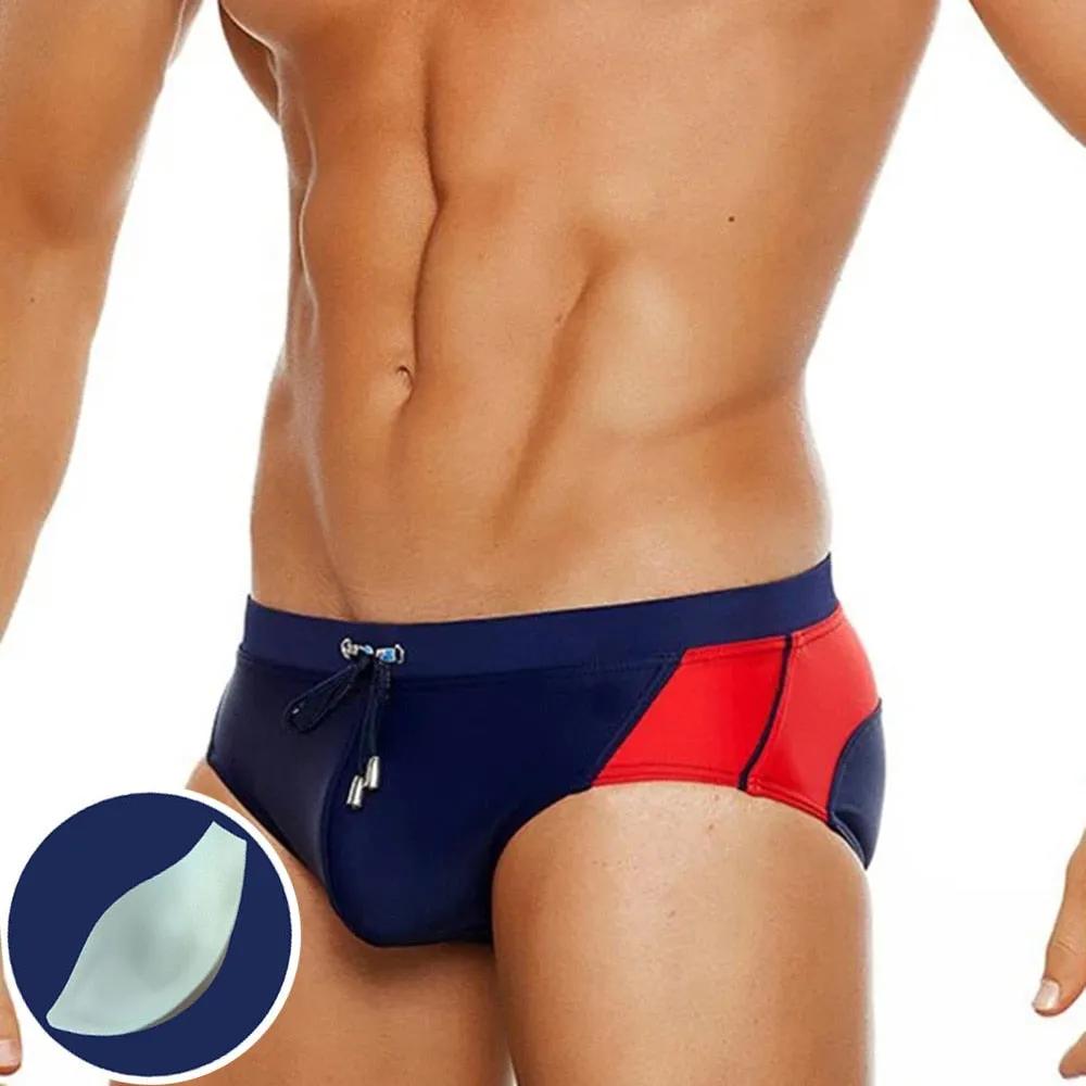 Push-Up Pad Enlarge Pouch Gay Swimwear Colorful Padded Mens Swimming Briefs Swim Surf Beach Shorts Boxers Trunks